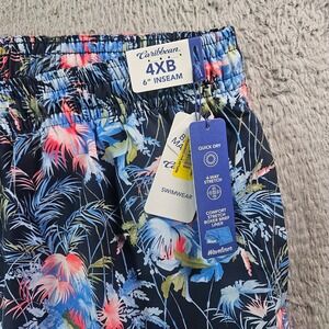 NWT Caribbean Swim Shorts Trunks Men's 4XB Lined Zip Pocket Tropical Floral Blue